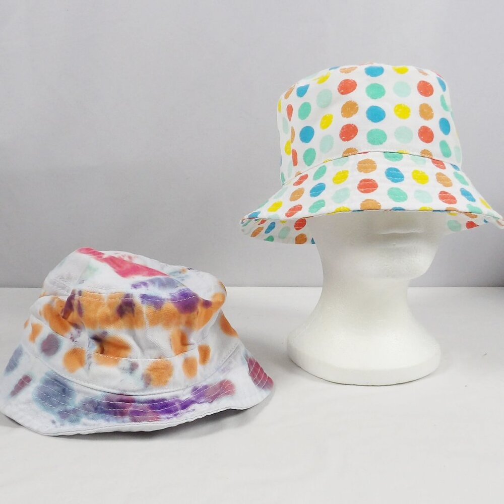 Bundle of 2 Kids Big Girls Bucket Hats Polka Dot & Tie Dye Colorful - Picture 2 of 9